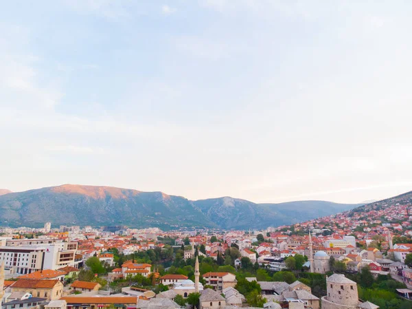 Skyline Mostar Con Puente Mostar Contra Cielo Hermoso Tarde — Foto de Stock