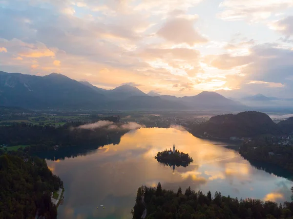 Bled Szlovénia Bled Blejsko Jezero Légi Panorámás Kilátása Felülről Mária — Stock Fotó