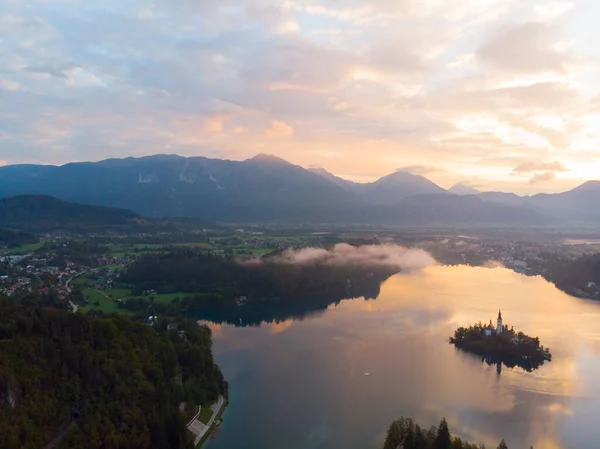 Bled Slovenya Yukarıdan Bled Blejsko Gölü Nün Gökyüzü Panoramik Görünümü — Stok fotoğraf