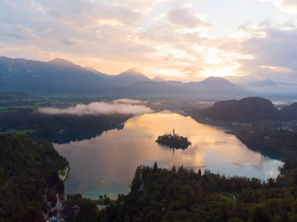 Bled Szlovénia Bled Blejsko Jezero Légi Panorámás Kilátása Felülről Mária — Stock Fotó