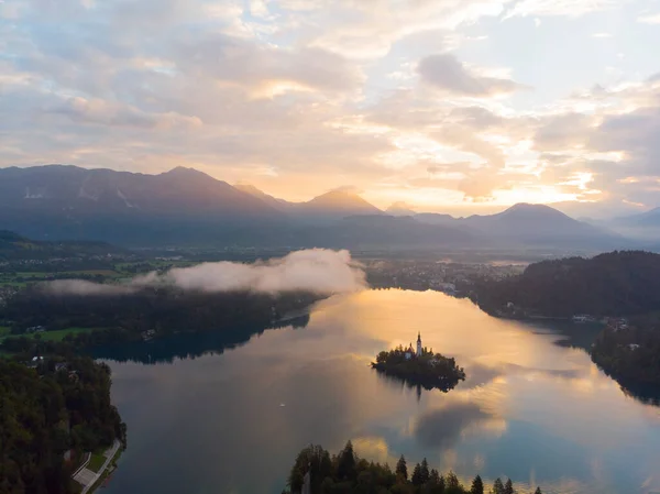 Bled Slovenya Yukarıdan Bled Blejsko Gölü Nün Gökyüzü Panoramik Görünümü — Stok fotoğraf