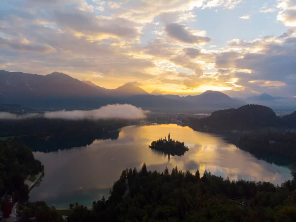 Bled Szlovénia Bled Blejsko Jezero Légi Panorámás Kilátása Felülről Mária — Stock Fotó