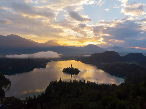 Bled Slovenya Yukarıdan Bled Blejsko Gölü Nün Gökyüzü Panoramik Görünümü — Stok fotoğraf