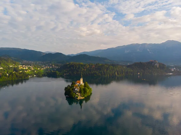 Блед Словения Воздушный Панорамный Вид Озеро Блед Блейско Езеро Сверху — стоковое фото