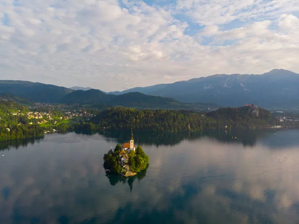 Bled Szlovénia Bled Blejsko Jezero Légi Panorámás Kilátása Felülről Mária — Stock Fotó