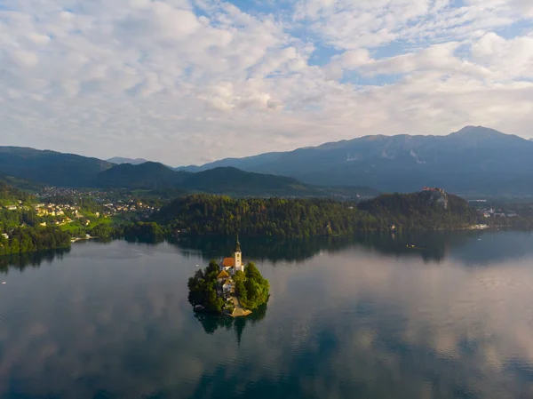 Bled Slowenien Blick Aus Der Luft Auf Den Blejsko Jezero — Stockfoto