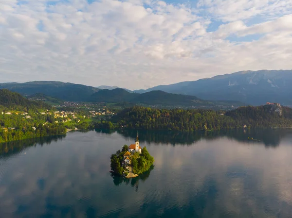 Bled Szlovénia Bled Blejsko Jezero Légi Panorámás Kilátása Felülről Mária — Stock Fotó