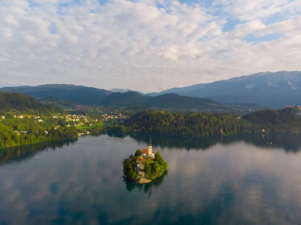 Bled Slovenia Aerial Panoramic Skyline View Lake Bled Blejsko Jezero — Stock Photo, Image