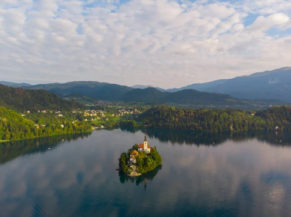 Bled Slovinsko Letecký Panoramatický Panoramatický Výhled Jezero Bled Blejsko Jezero — Stock fotografie