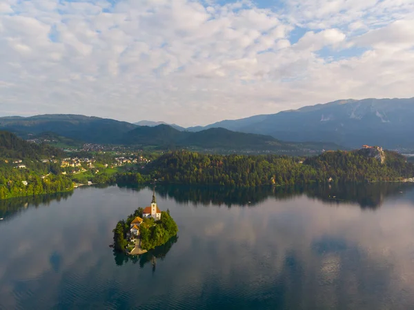 Bled Slowenien Blick Aus Der Luft Auf Den Blejsko Jezero — Stockfoto