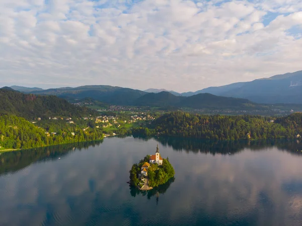 Bled Szlovénia Bled Blejsko Jezero Légi Panorámás Kilátása Felülről Mária — Stock Fotó