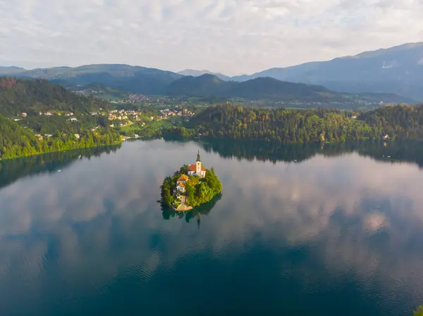 Bled Slowenien Blick Aus Der Luft Auf Den Blejsko Jezero — Stockfoto