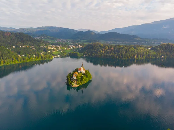 Bled Szlovénia Bled Blejsko Jezero Légi Panorámás Kilátása Felülről Mária — Stock Fotó