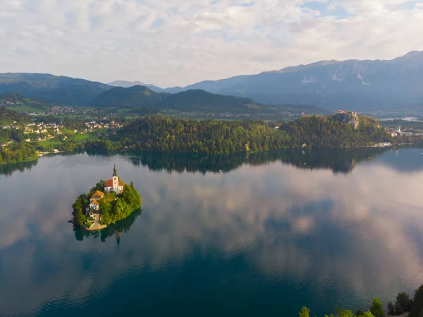 Bled Slowenien Blick Aus Der Luft Auf Den Blejsko Jezero — Stockfoto