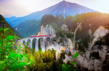 Landwasser viaduct crossing.and train  clipart