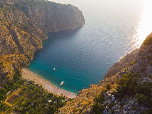 Schmetterlingstal Meerblick Und Boot Oludeniz Türkei Küste Feld — Stockfoto