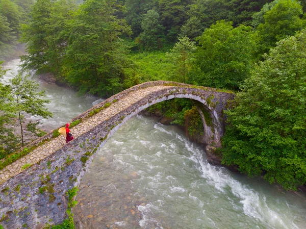 Kackar Dağları Taş Köprüsü, hava manzaralı.