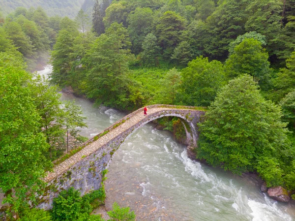 Kackar Dağları Taş Köprüsü, hava manzaralı.