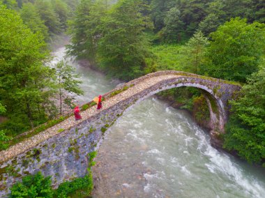 Kackar Dağları Taş Köprüsü, hava manzaralı.