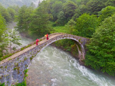 Kackar Dağları Taş Köprüsü, hava manzaralı.