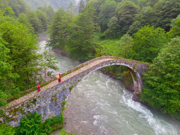 Kackar Dağları Taş Köprüsü, hava manzaralı.