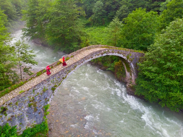 Kackar Dağları Taş Köprüsü, hava manzaralı.