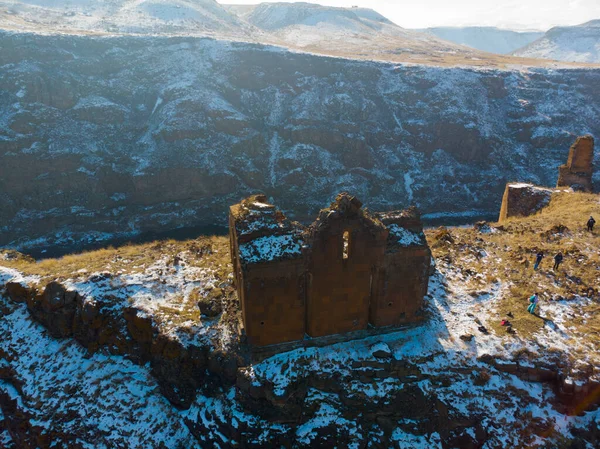Ani Ruins Winter Σεζόν Καθεδρικός Ναός Πόλη Αεροφωτογραφία — Φωτογραφία Αρχείου