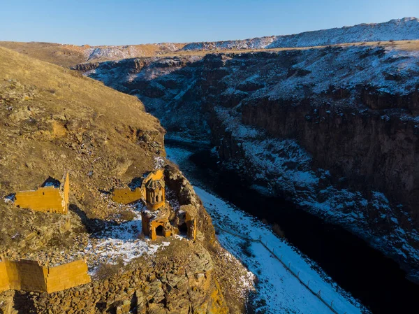 Ani Ruins Winter Season Katedrála Město Letecký Pohled — Stock fotografie