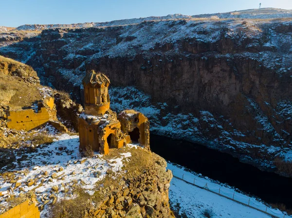 Ani Ruins Winter Σεζόν Καθεδρικός Ναός Πόλη Αεροφωτογραφία — Φωτογραφία Αρχείου