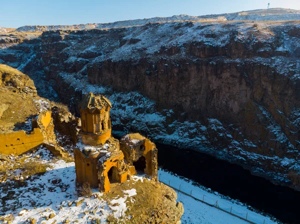 Ani Ruins Winter Σεζόν Καθεδρικός Ναός Πόλη Αεροφωτογραφία — Φωτογραφία Αρχείου