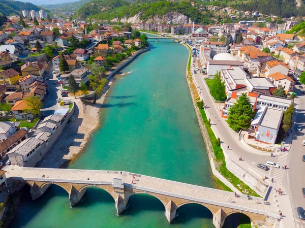 Bosnia Herzegovina Konjic Viejo Puente Vista Aérea —  Fotos de Stock