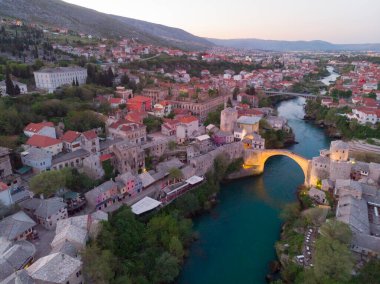 Bosna-Hersek - Mostar Köprüsü hava görüntüsü