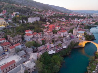Bosna-Hersek - Mostar Köprüsü hava görüntüsü