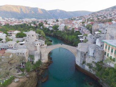 Bosna-Hersek - Mostar Köprüsü hava görüntüsü
