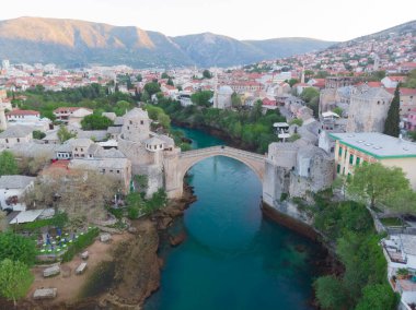 Bosnia and Herzegovina - Mostar bridge aerial view clipart