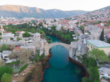 Bosnia and Herzegovina - Mostar bridge aerial view clipart