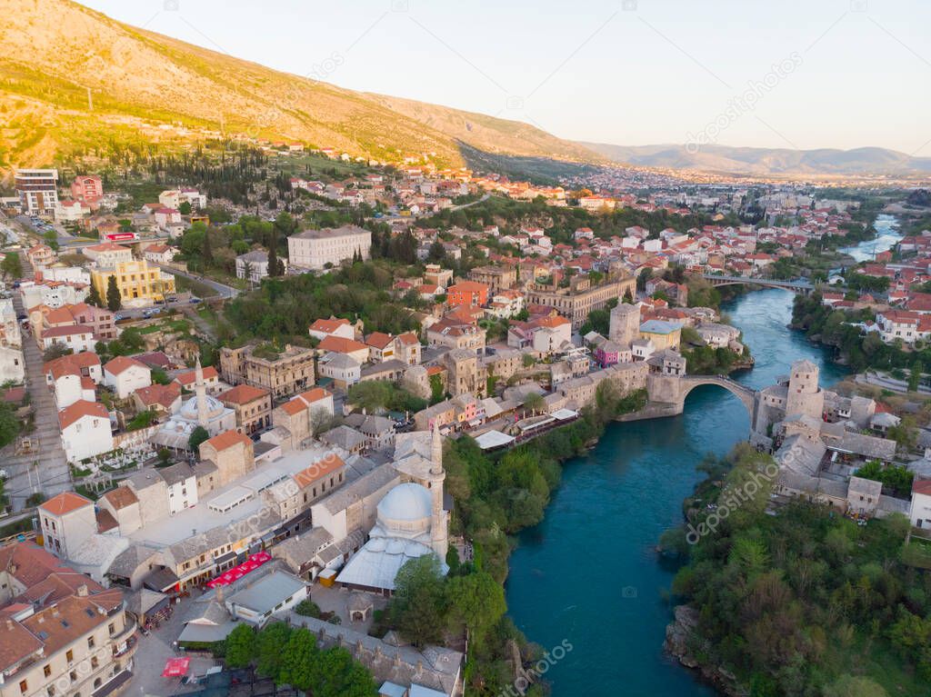 Bosnia and Herzegovina - Mostar bridge aerial view