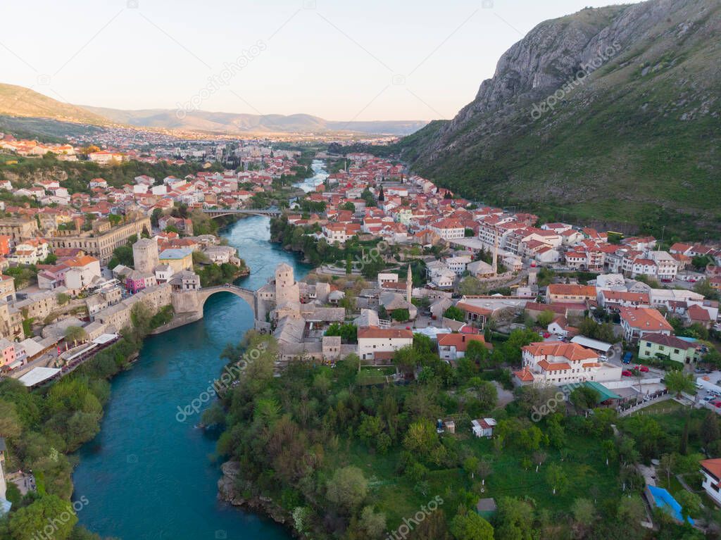 Bosnia and Herzegovina - Mostar bridge aerial view