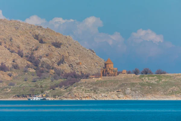 Arménský Katedrálový Kostel Kříže Ostrově Akdamar Krocan Zataženo Dekorace — Stock fotografie