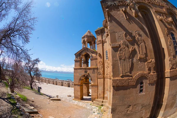 Armeniska Katedralen Church Holy Cross Akdamar Island Turkiet Overcast Dekoration — Stockfoto