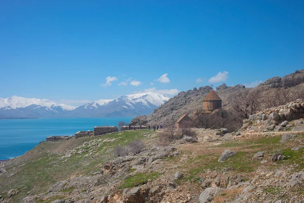 Arménský Katedrálový Kostel Kříže Ostrově Akdamar Krocan Zataženo Dekorace — Stock fotografie