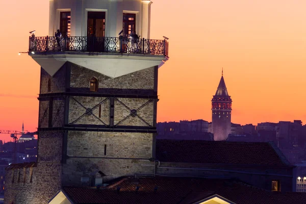 Istanbul City Sunset Most Beautiful Viewsmaiden Tower New Mosque Blue — Stock Photo, Image