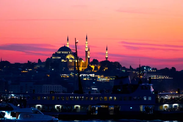 Istanbul Ville Coucher Soleil Les Belles Vuestour Vierge Nouvelle Mosquée — Photo