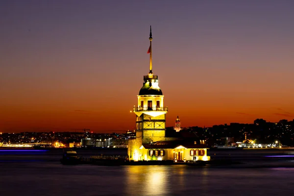 Istambul Cidade Pôr Sol Mais Belas Vistastorre Donzela Nova Mesquita — Fotografia de Stock