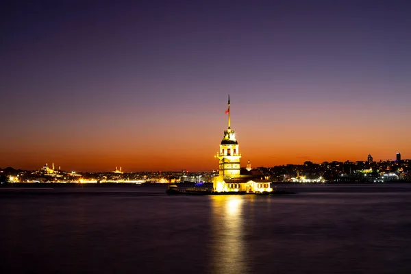 Istambul Cidade Pôr Sol Mais Belas Vistastorre Donzela Nova Mesquita — Fotografia de Stock