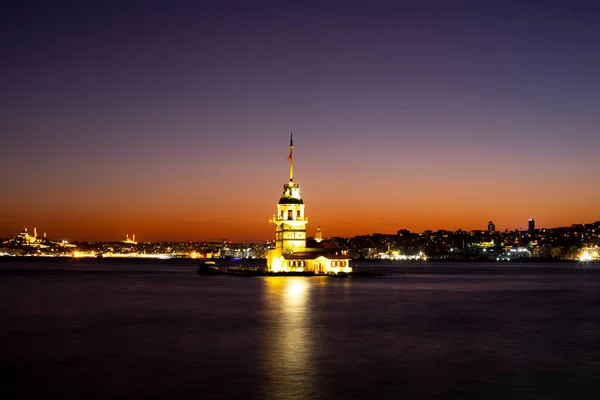 Istanbul City Sunset Most Beautiful Viewsmaiden Tower New Mosque Blue — Stock Photo, Image