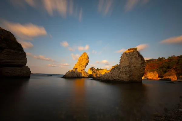 Técnica Larga Exposición Playa Estambul Agva Zona Acampada Nocturna Lejos — Foto de Stock