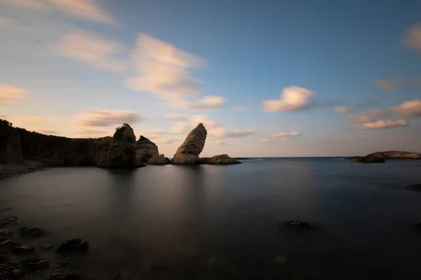 Técnica Larga Exposición Playa Estambul Agva Zona Acampada Nocturna Lejos — Foto de Stock