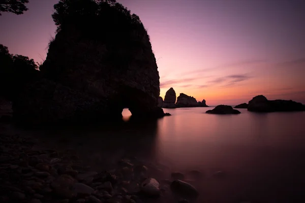 Técnica Larga Exposición Playa Estambul Agva Zona Acampada Nocturna Lejos — Foto de Stock