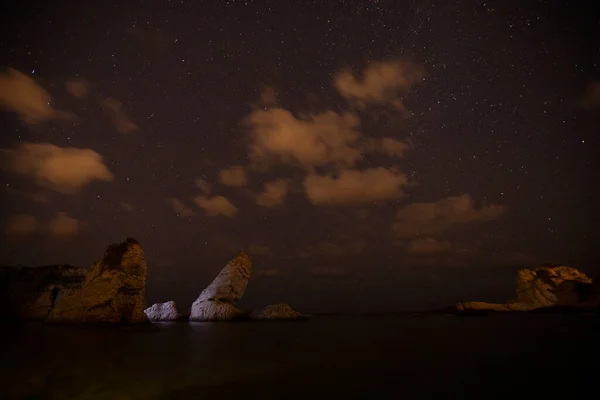 Técnica Larga Exposición Playa Estambul Agva Zona Acampada Nocturna Lejos — Foto de Stock